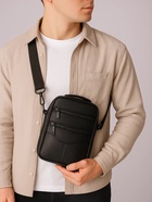 Сумка мужская, на молнии, через плечо, с длинным ремнём, прессованная кожа, 3 наружных кармана, чёрная - Фото 2