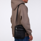 Сумка мужская, на молнии, через плечо, с длинным ремнём, прессованная кожа, 3 наружных кармана, чёрная - Фото 7