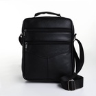 Сумка мужская, на молнии, через плечо, с длинным ремнём, прессованная кожа, 3 наружных кармана, чёрная - Фото 5