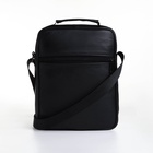 Сумка мужская, на молнии, через плечо, с длинным ремнём, прессованная кожа, 3 наружных кармана, чёрная - Фото 8