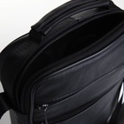 Сумка мужская, на молнии, через плечо, с длинным ремнём, прессованная кожа, 3 наружных кармана, чёрная - Фото 9