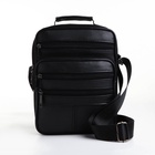 Сумка мужская на молнии, 5 наружных кармана, с ручкой, длинный ремень, чёрная - Фото 5