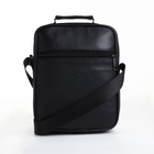 Сумка мужская на молнии, 5 наружных кармана, с ручкой, длинный ремень, чёрная - Фото 8