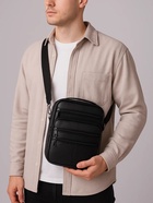 Сумка мужская на молнии, 5 наружных кармана, с ручкой, длинный ремень, чёрная - Фото 2