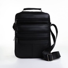 Сумка мужская на молнии, 5 наружных кармана, с ручкой, длинный ремень, чёрная - Фото 5