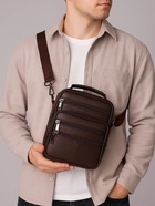 Сумка кросс-боди мужская на молнии, 5 наружных карманов, с ручкой, длинный ремень, 17×8.5×20 см, коричневая - Фото 2