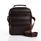 Сумка кросс-боди мужская на молнии, 5 наружных карманов, с ручкой, длинный ремень, 17×8.5×20 см, коричневая - Фото 5