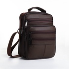 Сумка кросс-боди мужская на молнии, 5 наружных карманов, с ручкой, длинный ремень, 18×8.5×22 см, коричневая - Фото 4