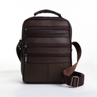 Сумка кросс-боди мужская на молнии, 5 наружных карманов, с ручкой, длинный ремень, 18×8.5×22 см, коричневая - Фото 5