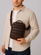 Сумка кросс-боди мужская на молнии, 5 наружных карманов, с ручкой, длинный ремень, 19×8.5×25 см, коричневая - Фото 2