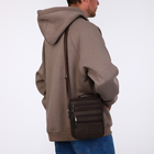 Сумка кросс-боди мужская на молнии, 5 наружных карманов, с ручкой, длинный ремень, 19×8.5×25 см, коричневая - Фото 7