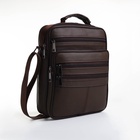 Сумка кросс-боди мужская на молнии, 5 наружных карманов, с ручкой, длинный ремень, 19×8.5×25 см, коричневая - Фото 4
