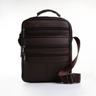 Сумка кросс-боди мужская на молнии, 5 наружных карманов, с ручкой, длинный ремень, 19×8.5×25 см, коричневая - Фото 5