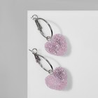 Серьги-кольца «Сахар» сердце, цвет розовый в серебре - Фото 1