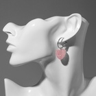 Серьги-кольца «Сахар» сердце, цвет розовый в серебре - Фото 2