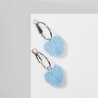 Серьги-кольца «Сахар» сердце, цвет голубой в серебре - Фото 2