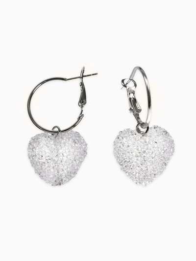 Серьги-кольца «Сахар» сердце, цвет белый в серебре