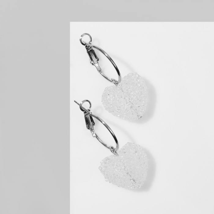 Серьги пластик «Сахар» сердце, цвет белый в серебре - фото 1908123520