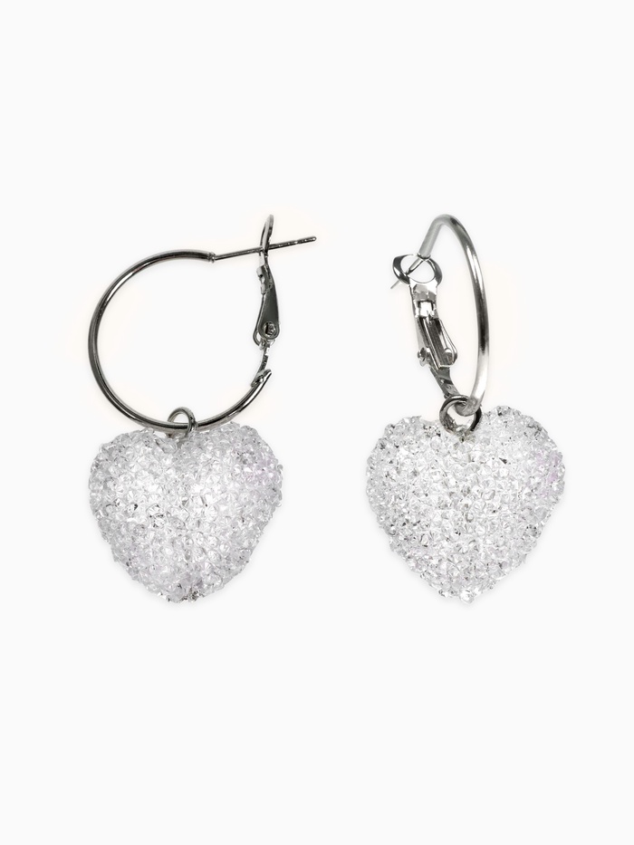 Серьги-кольца «Сахар» сердце, цвет белый в серебре - Фото 1