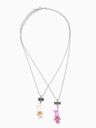 Кулоны парные на цепочке «Зайцы», бело-розовые в серебре, 40 см - Фото 3