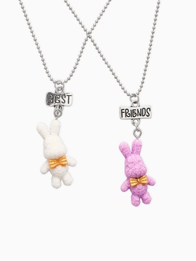 Кулоны парные на цепочке «Зайцы», бело-розовые в серебре, 40 см 10218565