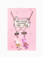 Кулоны парные на цепочке «Зайцы», бело-розовые в серебре, 40 см - Фото 1