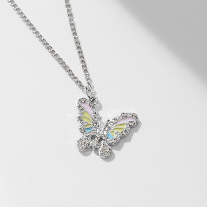 Кулон «Бабочка» ассоль, цветной в серебре, 40 см - фото 1908123558