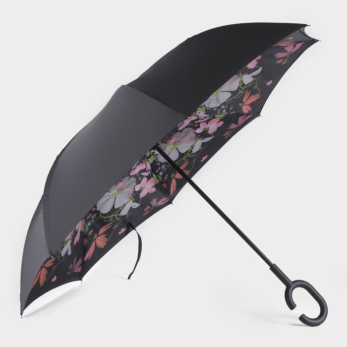 Зонт - наоборот «Цветы», механический, 8 спиц, R = 53 см, цвет МИКС