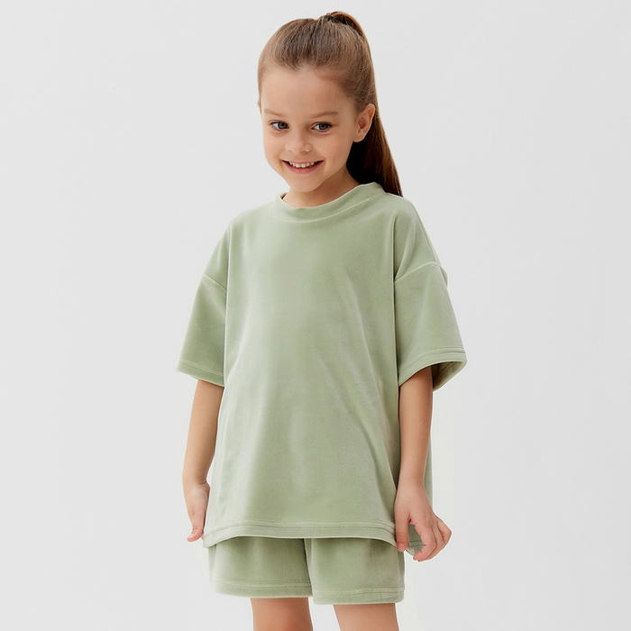 Костюм детский (футболка, шорты) KAFTAN Plushy р.30 (98-104), зеленый - Фото 1