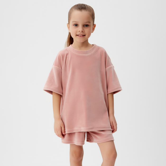 Костюм детский (футболка, шорты) KAFTAN Plushy р.36 (134-140), розовый - Фото 1