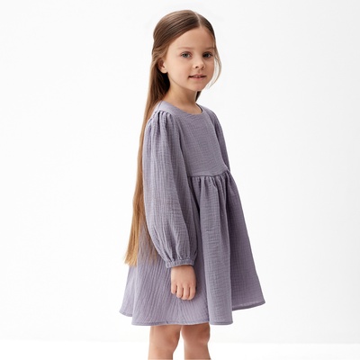 Платье для девочки KAFTAN «Муслин» с длинным рукавом, серое, рост 86-92 см