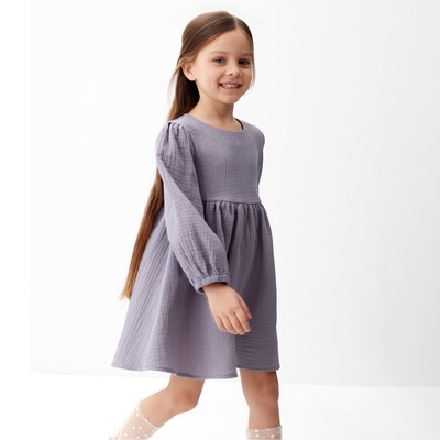 Платье для девочки KAFTAN «Муслин» с длинным рукавом, серое, рост 86-92 см