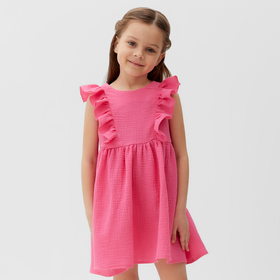Платье детское с рюшей KAFTAN "Муслин", р.30 (98-104 см), ярко-розовый