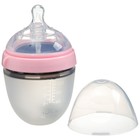 Бутылочка для кормления M&B, широкое горло Ø70 мм, от 3 мес, 150 мл., силиконовая колба, розовый - Фото 2