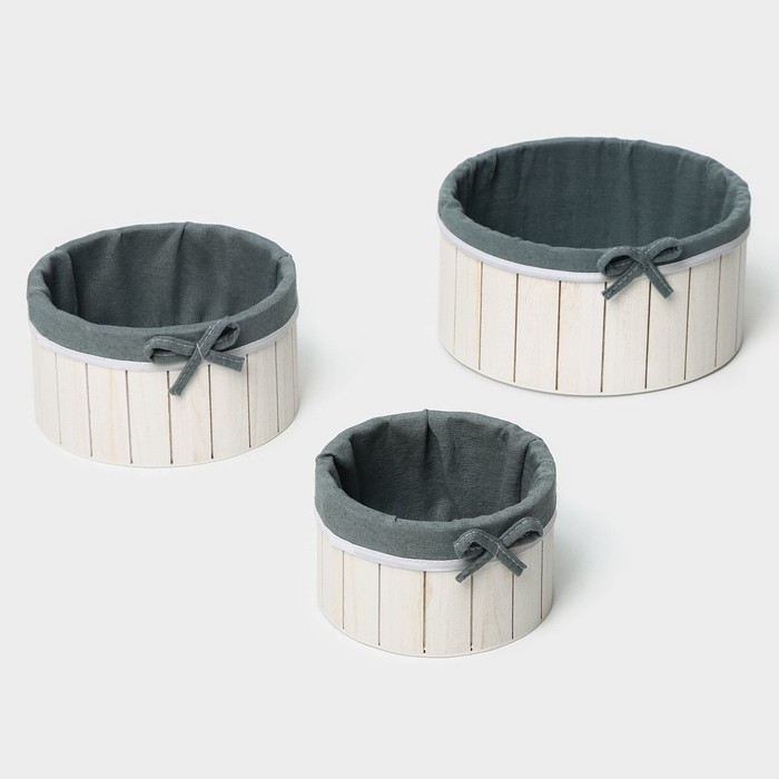 Набор интерьерных корзин ручной работы LaDо́m, круглые, 3 шт, размер: 15×15×9 см, 19×19×10 см, 23×23×11 см