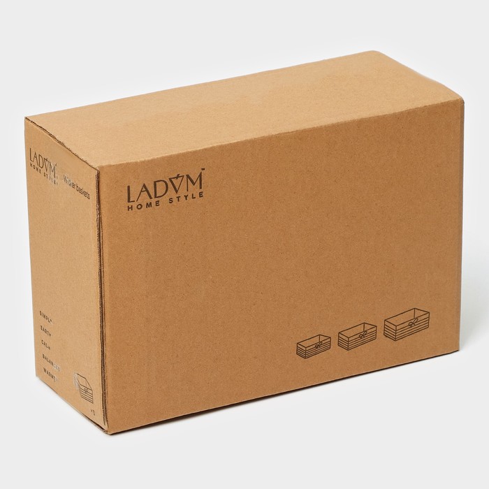 Набор интерьерных корзин ручной работы LaDо́m, прямоугольные, 3 шт, размер: 20×11×9 см, 24×15×10 см, 28×19×11 см