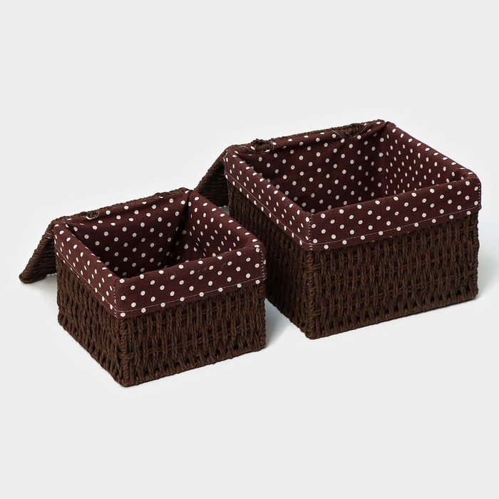 Набор интерьерных корзин ручной работы с крышкой LaDо́m, 2 шт, размер: 20×20×15 см, 25×25×18 см