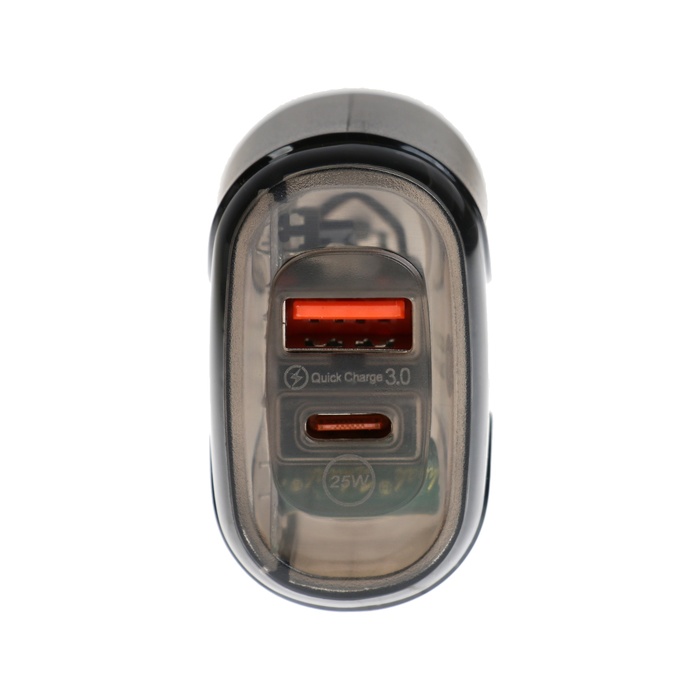 Сетевое зарядное устройство OR-000, 3 А, USB, Type-C, прозрачное, черное