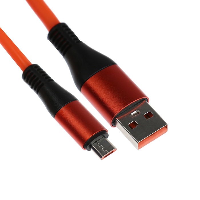 Кабель MicroUSB - USB, 2.4 A, оплётка TPE, утолщенный, 1 метр, оранжевый - Фото 1
