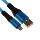 Кабель MicroUSB - USB, 2.4 A, оплётка TPE, утолщенный, 1 метр, синий - фото 321412450