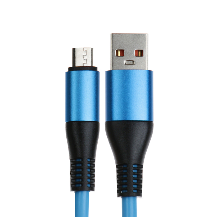 Кабель MicroUSB - USB, 2.4 A, оплётка TPE, утолщенный, 1 метр, синий