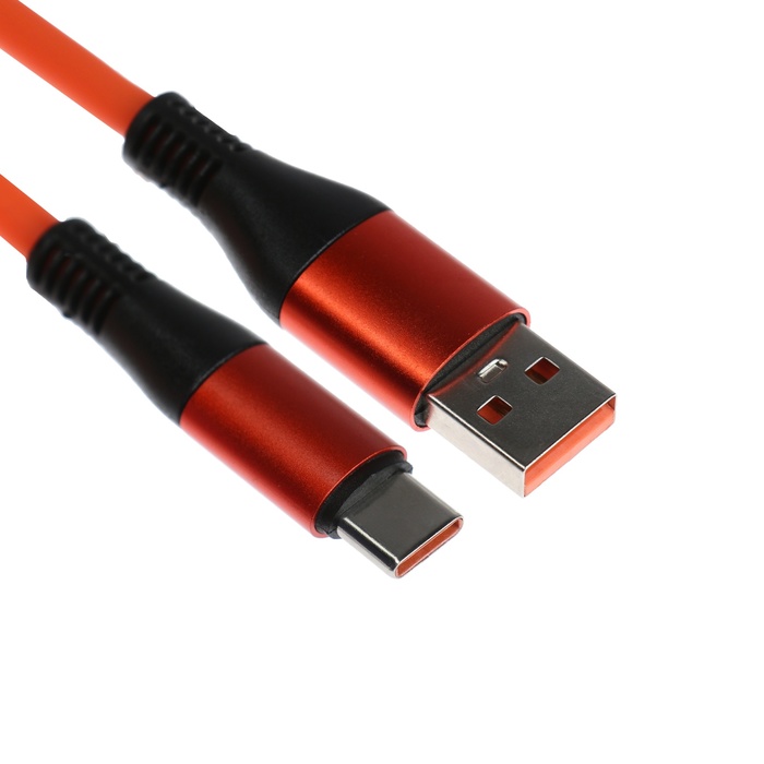 Кабель Type-C - USB, 5 A, оплётка TPE, утолщенный, 1 метр, оранжевый - Фото 1