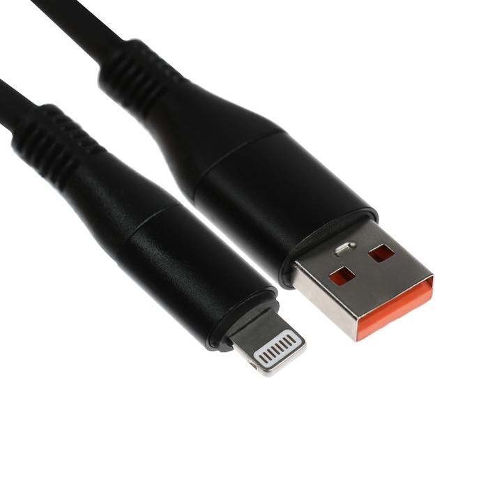 Кабель Lightning - USB, 5 A, оплётка TPE, утолщенный, 1 метр, чёрный - Фото 1