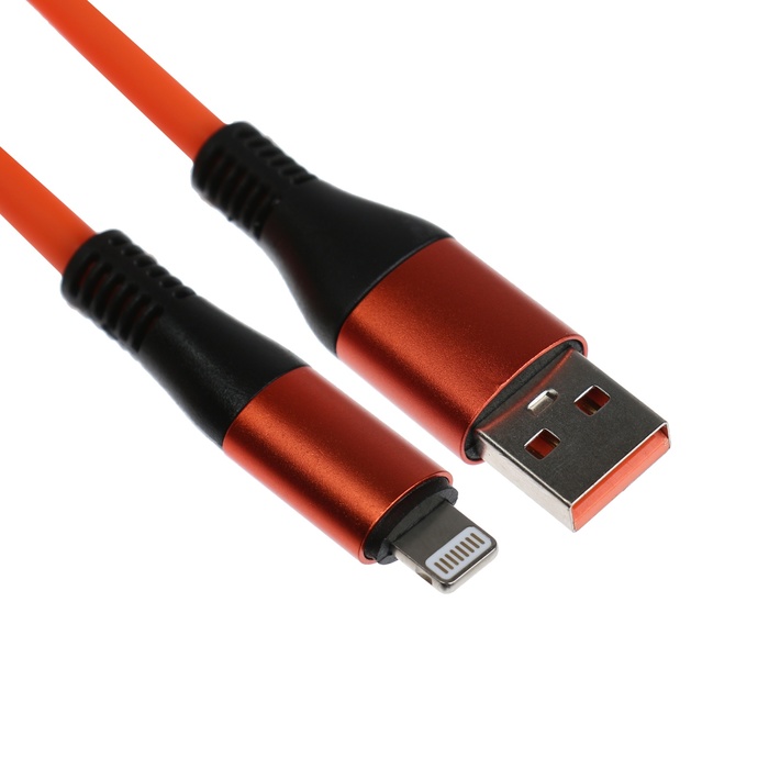 Кабель Lightning - USB, 5 A, оплётка TPE, утолщенный, 1 метр, оранжевый - Фото 1