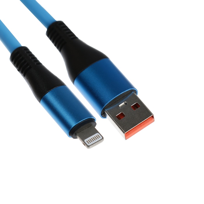 Кабель Lightning - USB, 5 A, оплётка TPE, утолщенный, 1 метр, синий - Фото 1