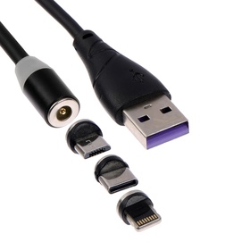 Кабель магнитный 3 в 1, MicroUSB/Type-C/Lightning - USB, без передачи данных, 1 метр, чёрный