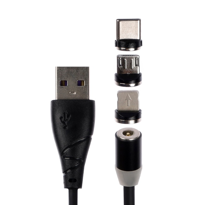 Кабель магнитный 3 в 1, MicroUSB/Type-C/Lightning - USB, без передачи данных, 1 метр, чёрный - фото 51557550