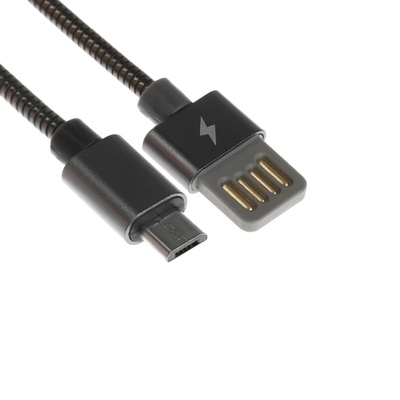 Кабель MicroUSB - USB, 2.1 А, металлическая оплётка, 1 м, чёрный