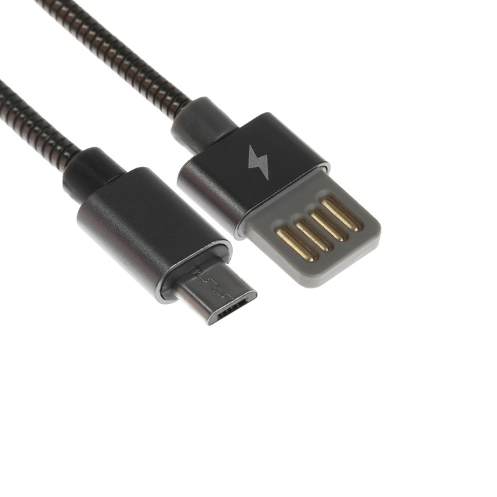 Кабель MicroUSB - USB, 2.1 А, металлическая оплётка, 1 м, чёрный - Фото 1