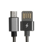 Кабель MicroUSB - USB, 2.1 А, металлическая оплётка, 1 м, чёрный - Фото 2